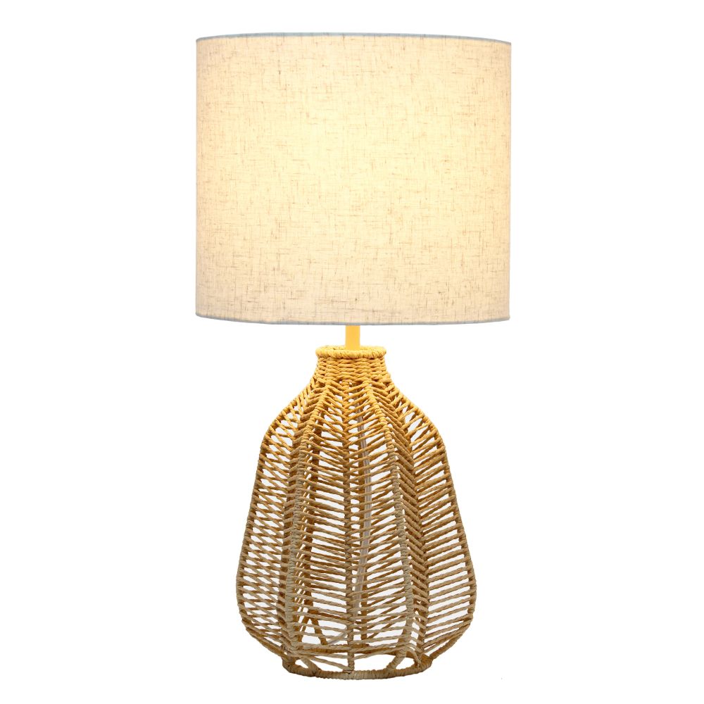 All The Rages LHT-4017-NA 21" Vintage Rattan Wicker Style Paper Rope Bedside Table Lamp with Light Beige Fabric Shade, Natural