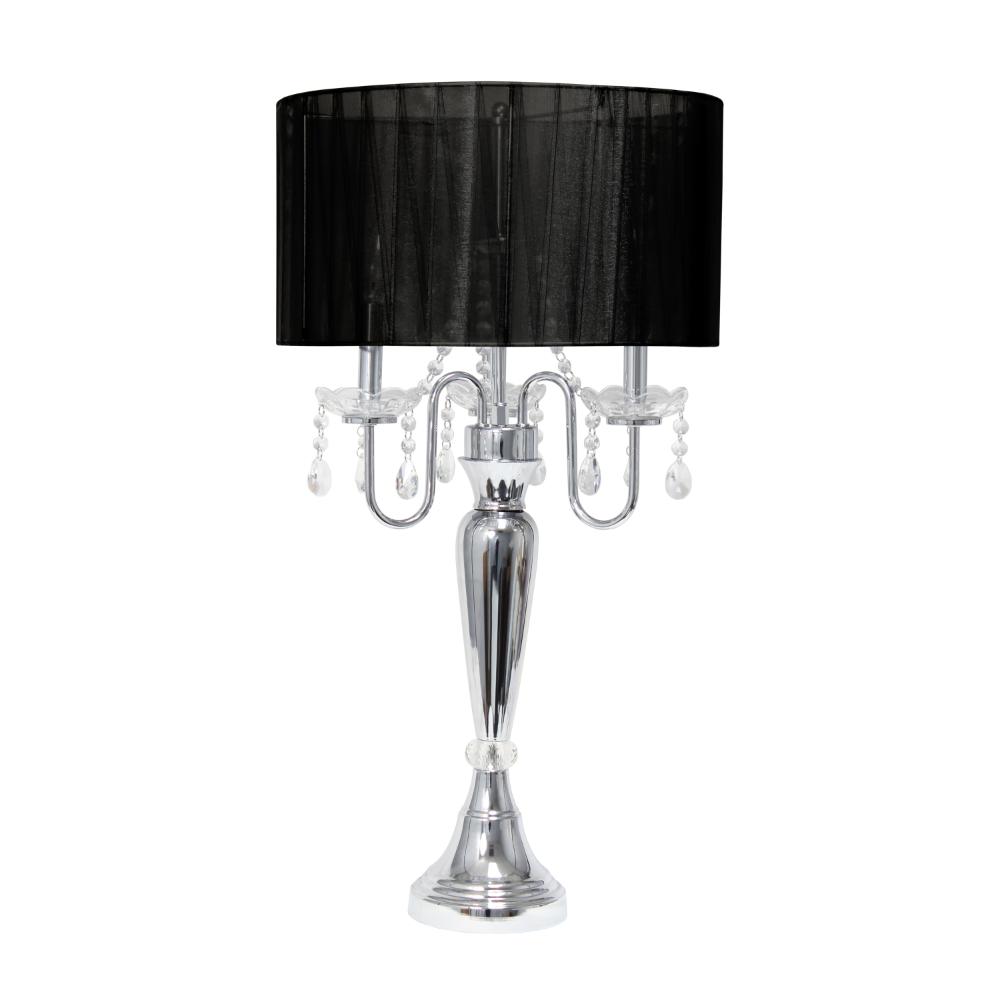 All The Rages LHT-4022-BK Lalia Home 31" Chrome Cascading Crystal Table Lamp for Dining Room, Living Room, Bedroom, Study, Office, Entryway, Black Shade