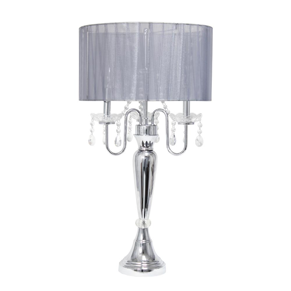 All The Rages LHT-4022-GY Lalia Home 31" Chrome Cascading Crystal Table Lamp for Dining Room, Living Room, Bedroom, Study, Office, Entryway, Gray Shade