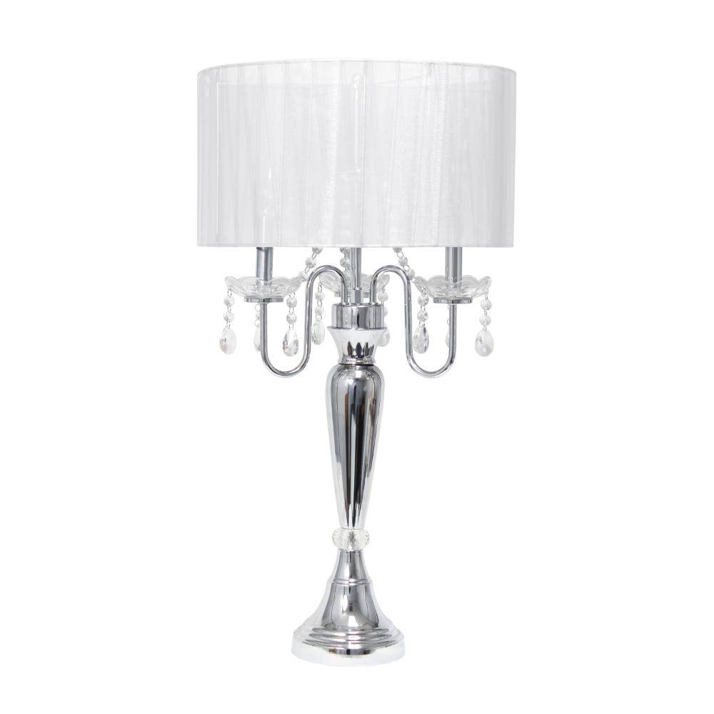All The Rages LHT-4022-WH Lalia Home 31" Chrome Cascading Crystal Table Lamp for Dining Room, Living Room, Bedroom, Study, Office, Entryway, White Shade