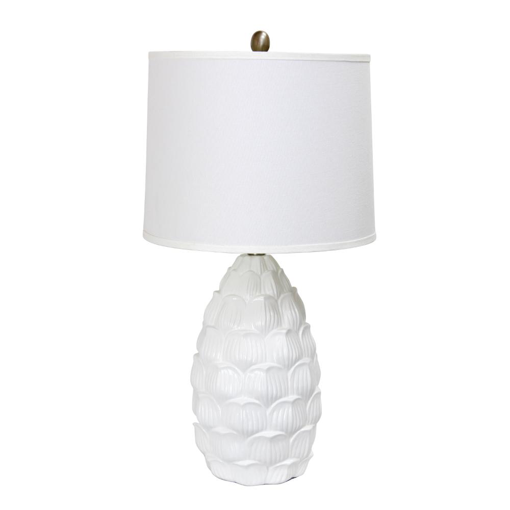 All The Rages LHT-4024-WH Lalia Home 28" Tall Coastal Seashell Traditional Table Lamp with White Shade for Living Room, Office, Entryway, Beach House, Nightstand, White