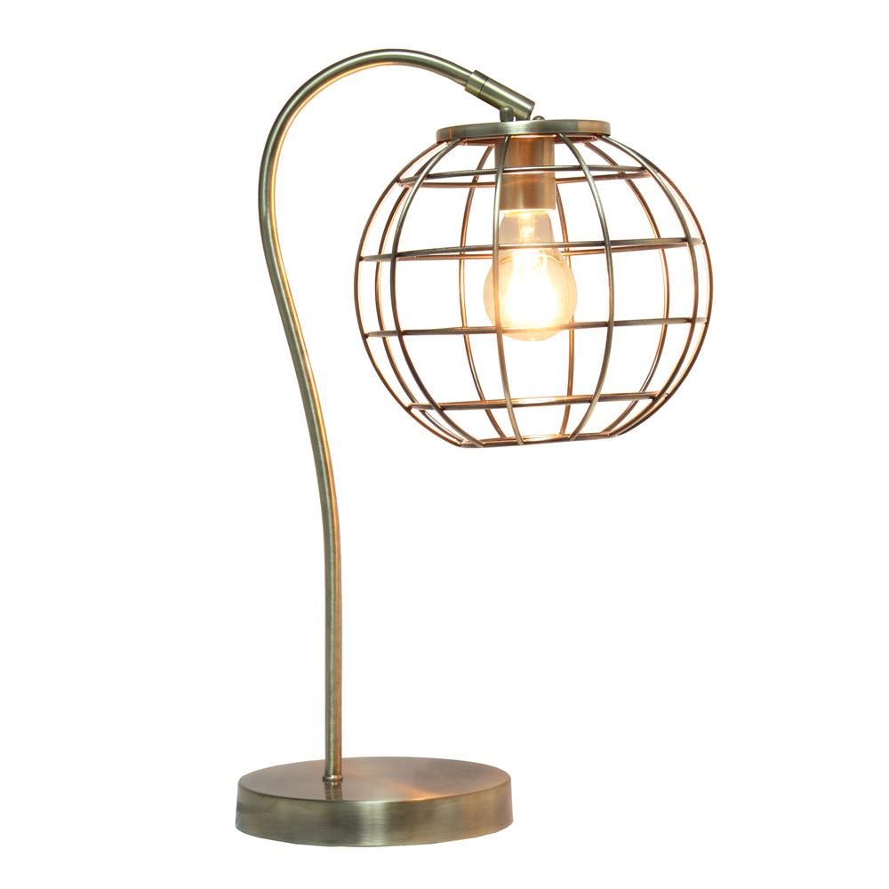 All the Rage LHT-5061-AB Arched Metal Cage Table Lamp, Antique Brass