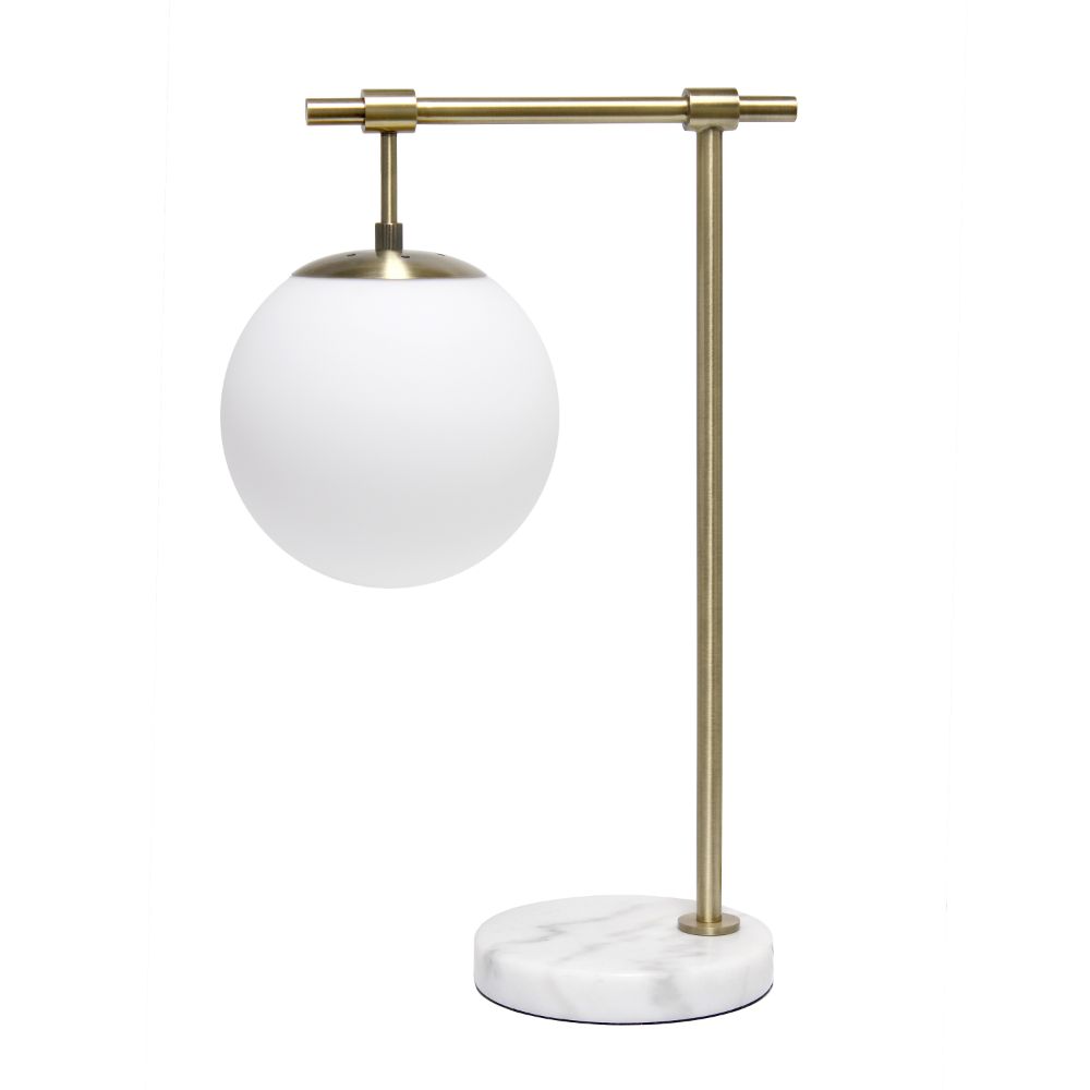 All The Rages LHT-5064-AB Lalia Home Studio Loft 21" White Globe Shade Table Desk Lamp With Marble Base and Antique Brass Arm