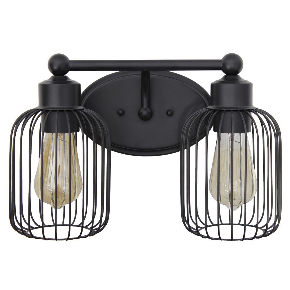 All The Rages LHV-1012-BK Lalia Home Ironhouse Two Light Industrial Decorative Cage Vanity Uplight Downlight Wall Mounted Fixture 