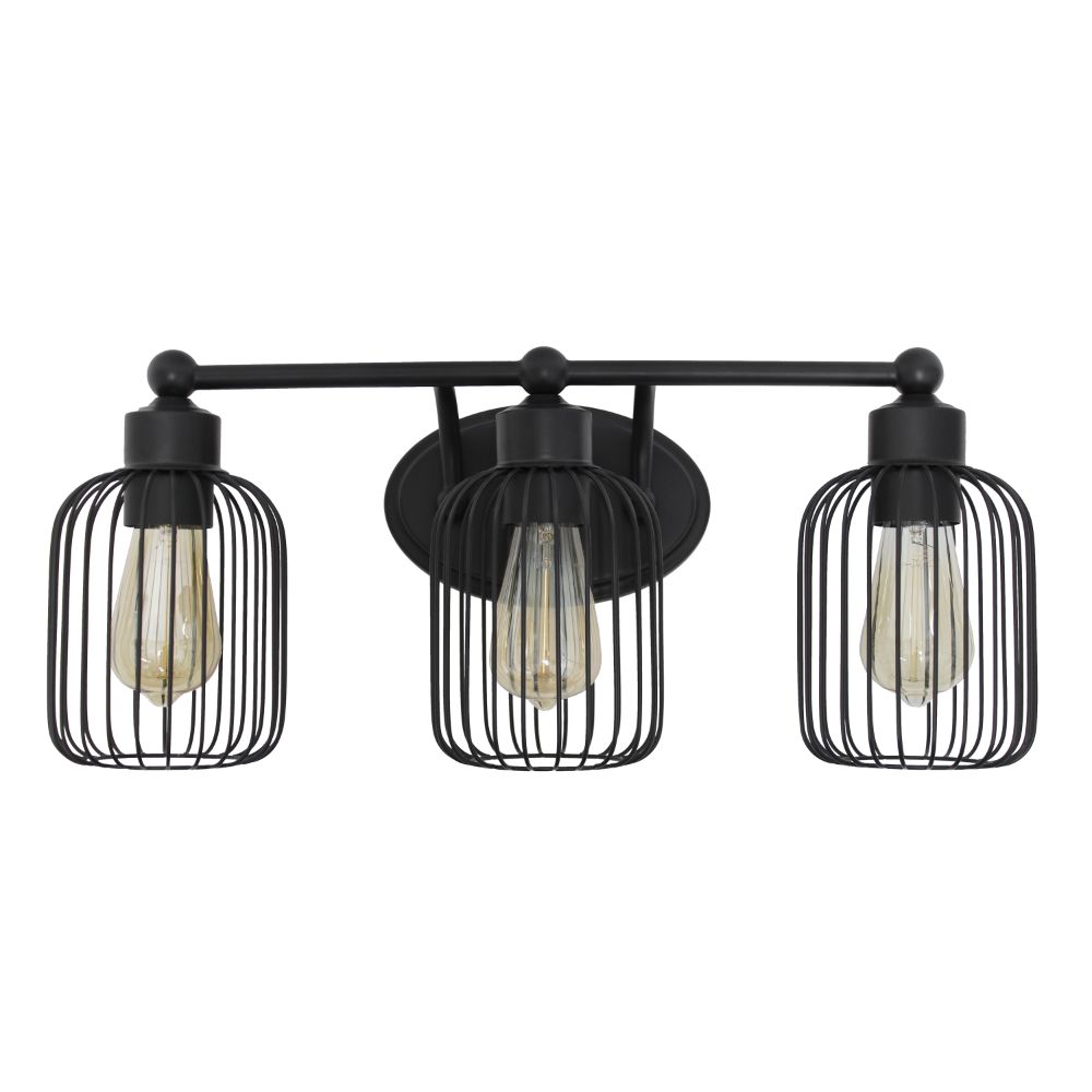 All The Rages LHV-1013-BK Lalia Home Ironhouse Three Light Industrial Decorative Cage Vanity Uplight Downlight Wall Mounted Fixture 