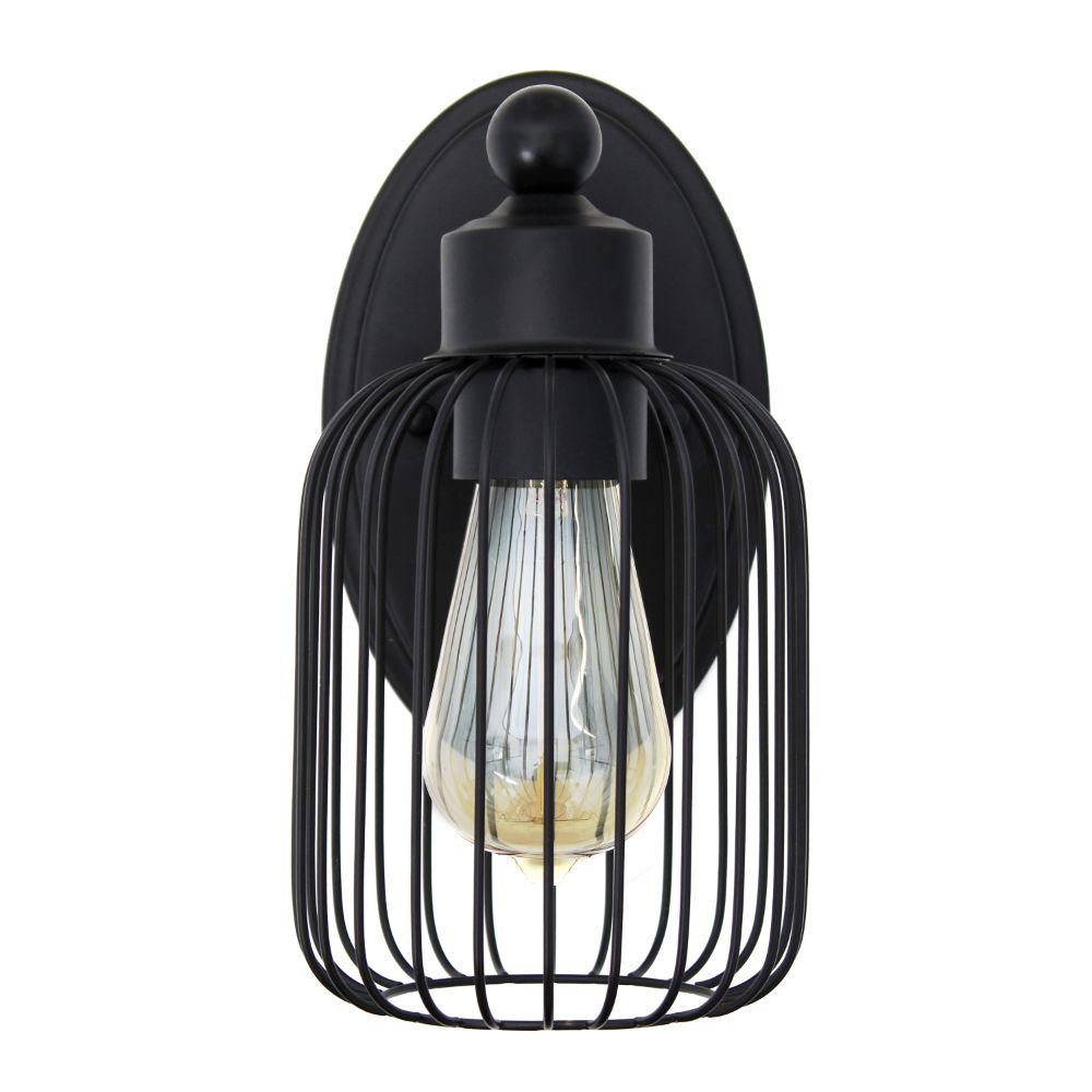 All The Rages LHW-2001-BK Lalia Home Ironhouse 10.5" One Light Industrial Decorative Cage Wall Sconce Uplight Downlight Wall Mounted Fixture 