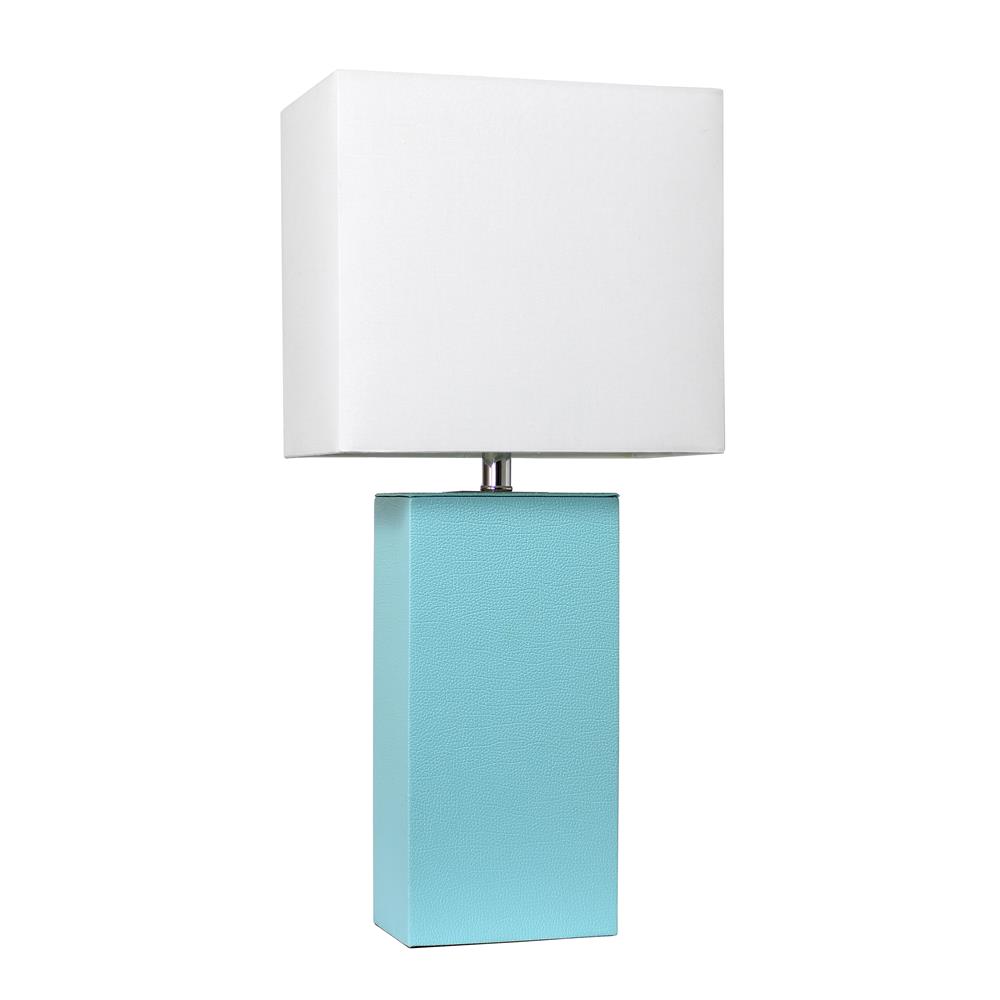All The Rages LT1025-AQU Elegant Designs Modern Leather Table Lamp with White Fabric Shade in Aqua/White Shade
