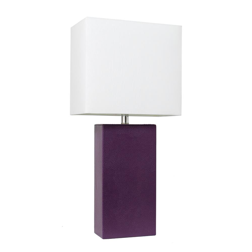 All The Rages LT1025-EGP Elegant Designs Modern Leather Table Lamp with White Fabric Shade in Eggplant/White Shade