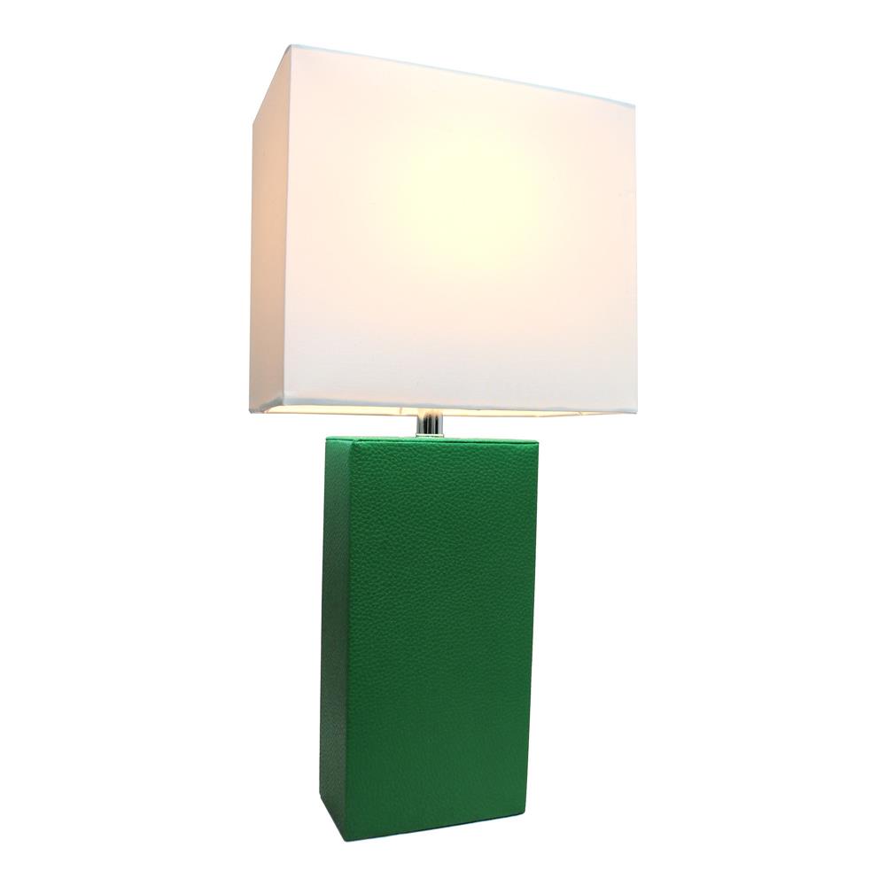  All The Rages LT1025-GRN Elegant Designs Modern Leather Table Lamp with White Fabric Shade/ Green