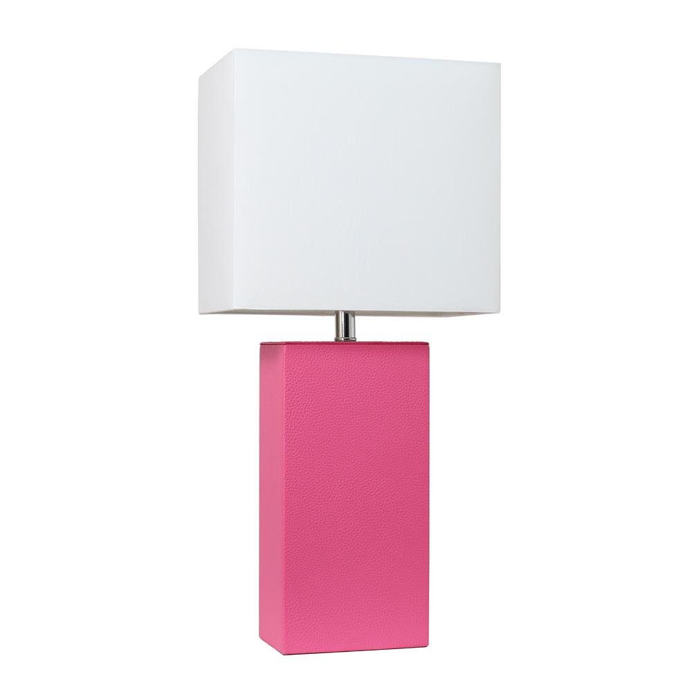 All The Rages LT1025-HPK Elegant Designs Modern Leather Table Lamp with White Fabric Shade in Hot Pink/White Shade