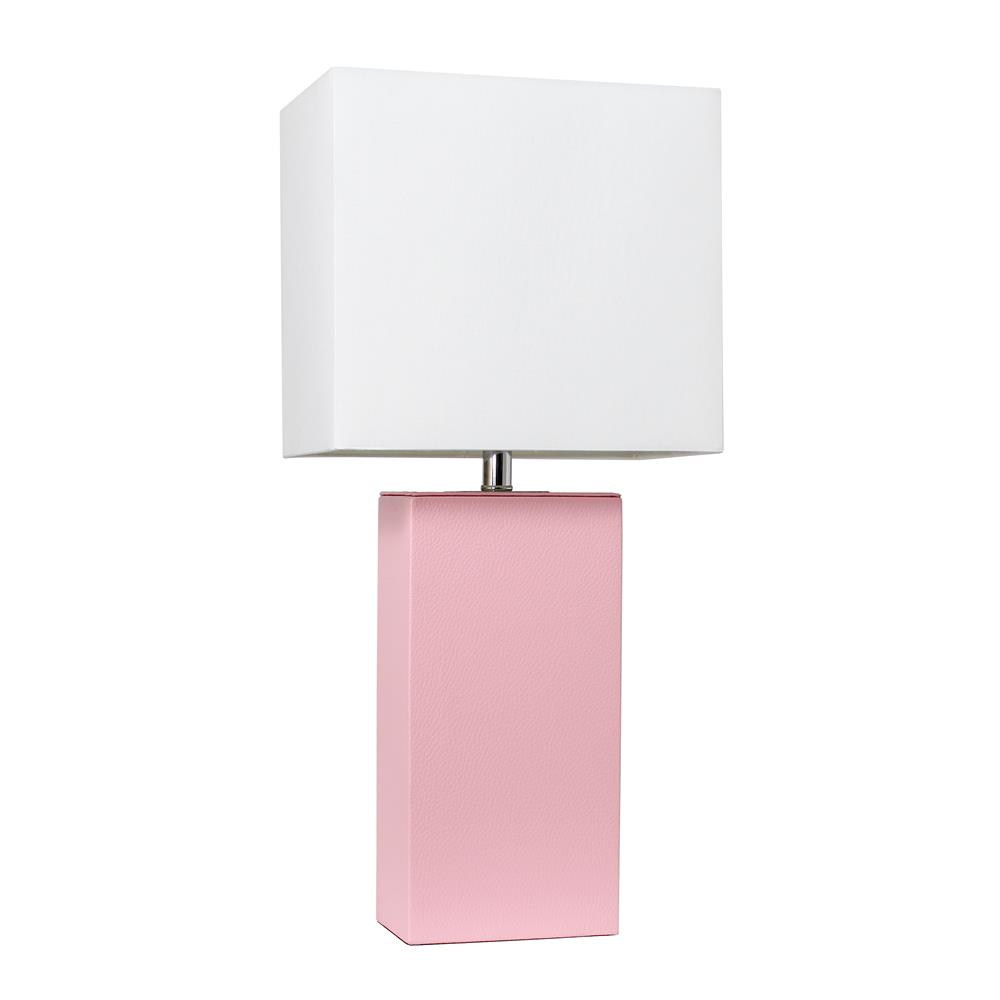 All The Rages LT1025-PNK Elegant Designs Modern Leather Table Lamp with White Fabric Shade in Pink/White Shade