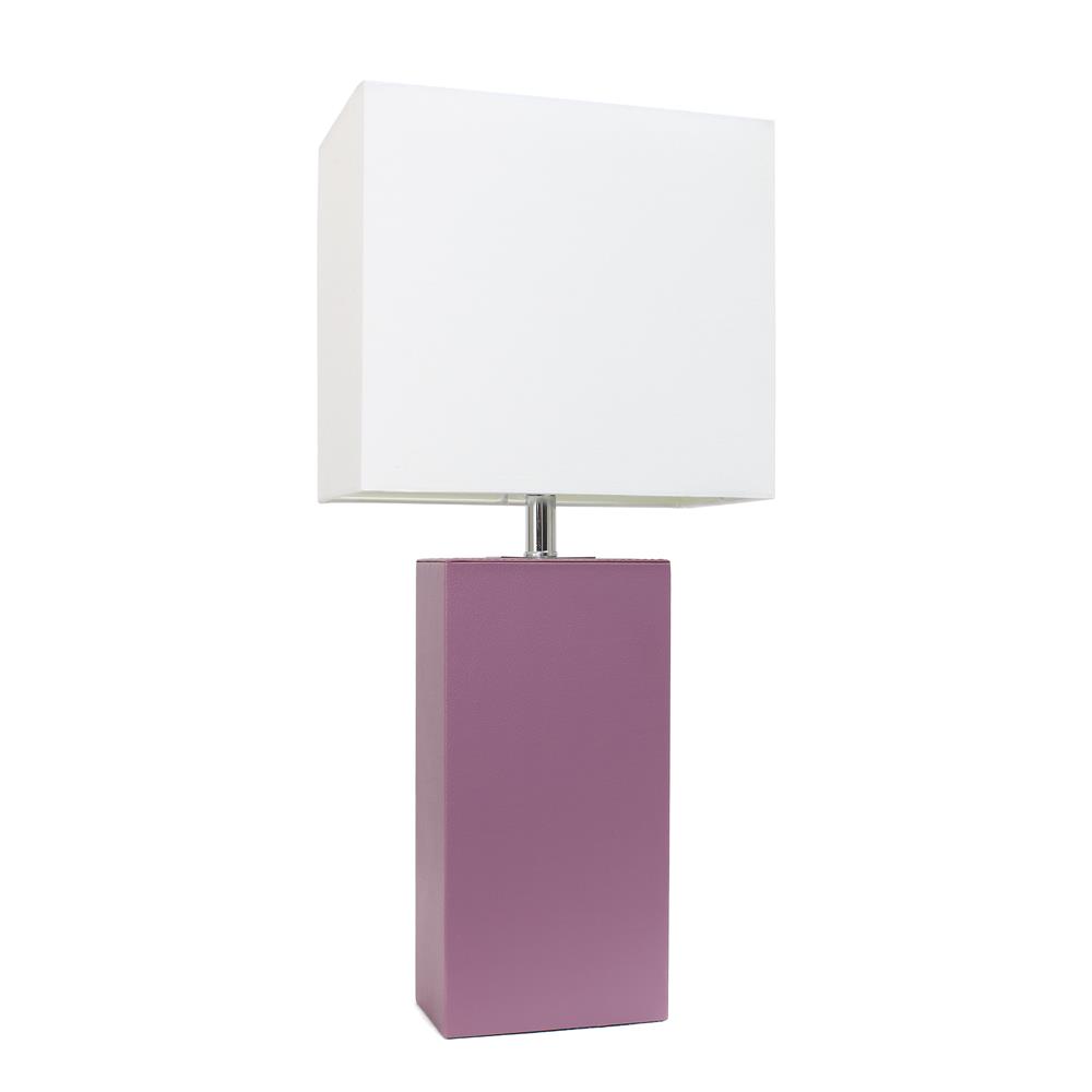 All the Rages LT1025-PRP Elegant Designs Modern Leather Table Lamp with White Fabric Shade, Purple