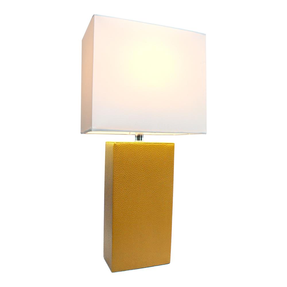  All The Rages LT1025-TAN Elegant Designs Modern Leather Table Lamp with White Fabric Shade/ Tan