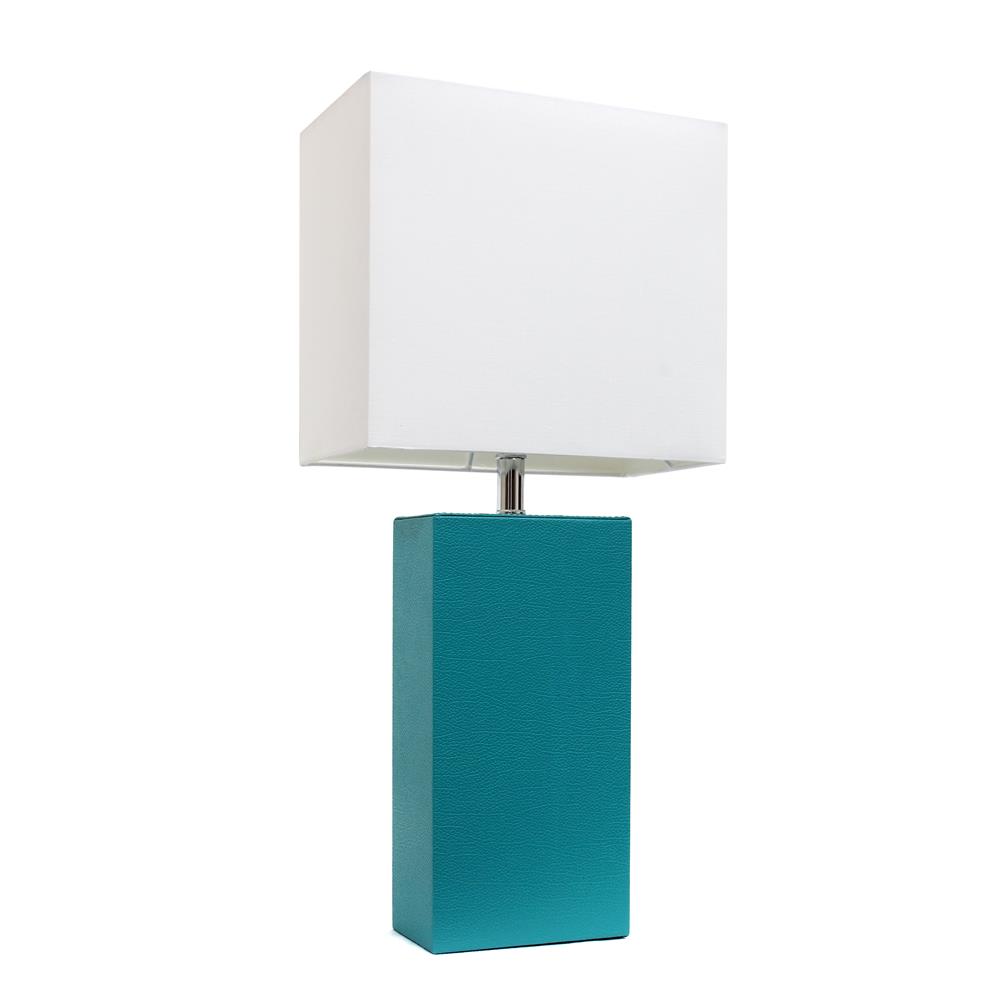 All the Rages LT1025-TEL Elegant Designs Modern Leather Table Lamp with White Fabric Shade, Teal
