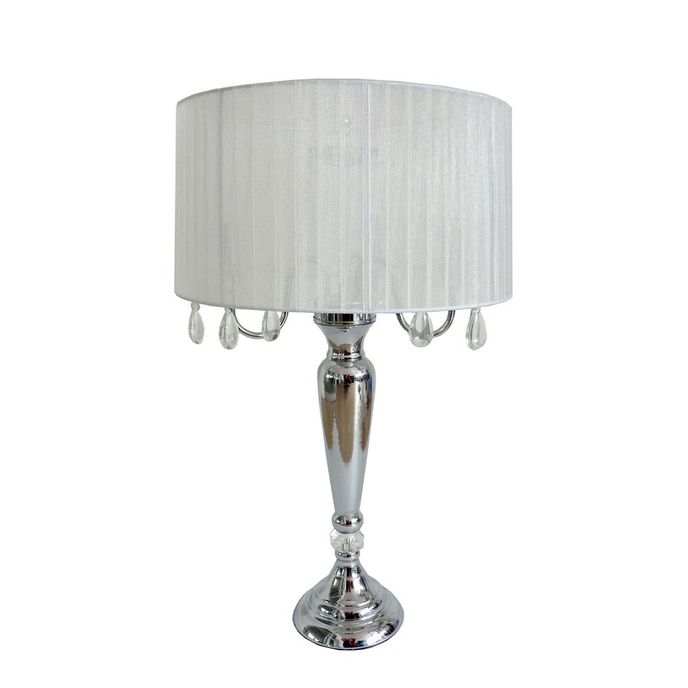 All The Rages LT1034-WHT Elegant Designs Trendy Romantic Sheer Shade Table Lamp with Hanging Crystals/ White