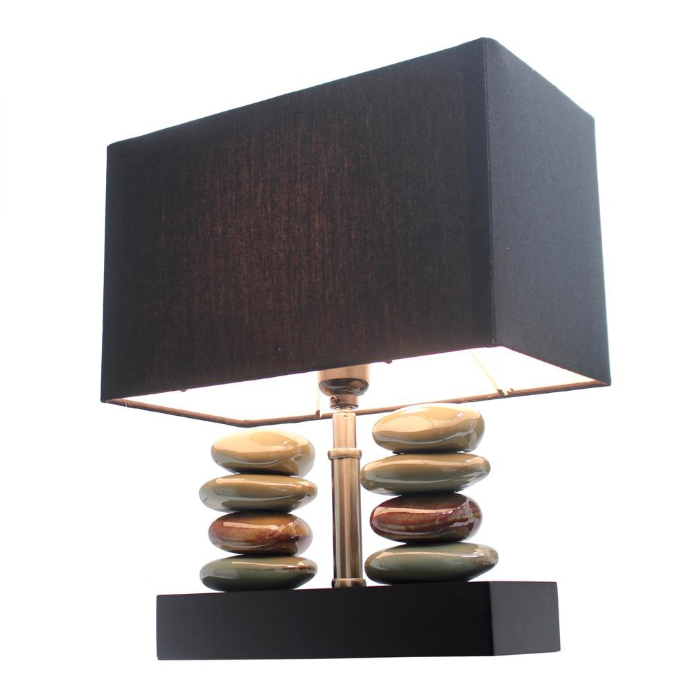  All The Rages LT1036-BLK Elegant Designs Rectangular Dual Stacked Stone Ceramic Table Lamp with Black Shade