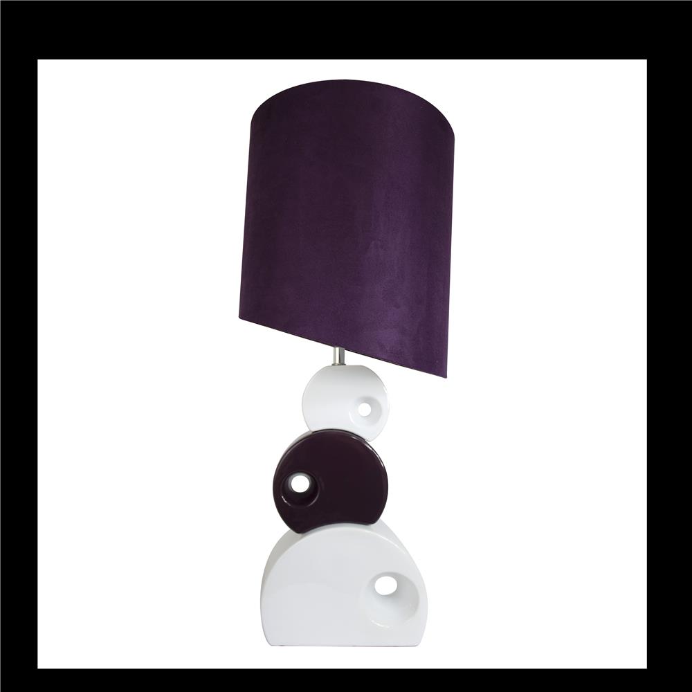  All The Rages LT1038-PRP Elegant Designs Purple and White Stacked Circle Ceramic Table Lamp with Asymmetrical Shade