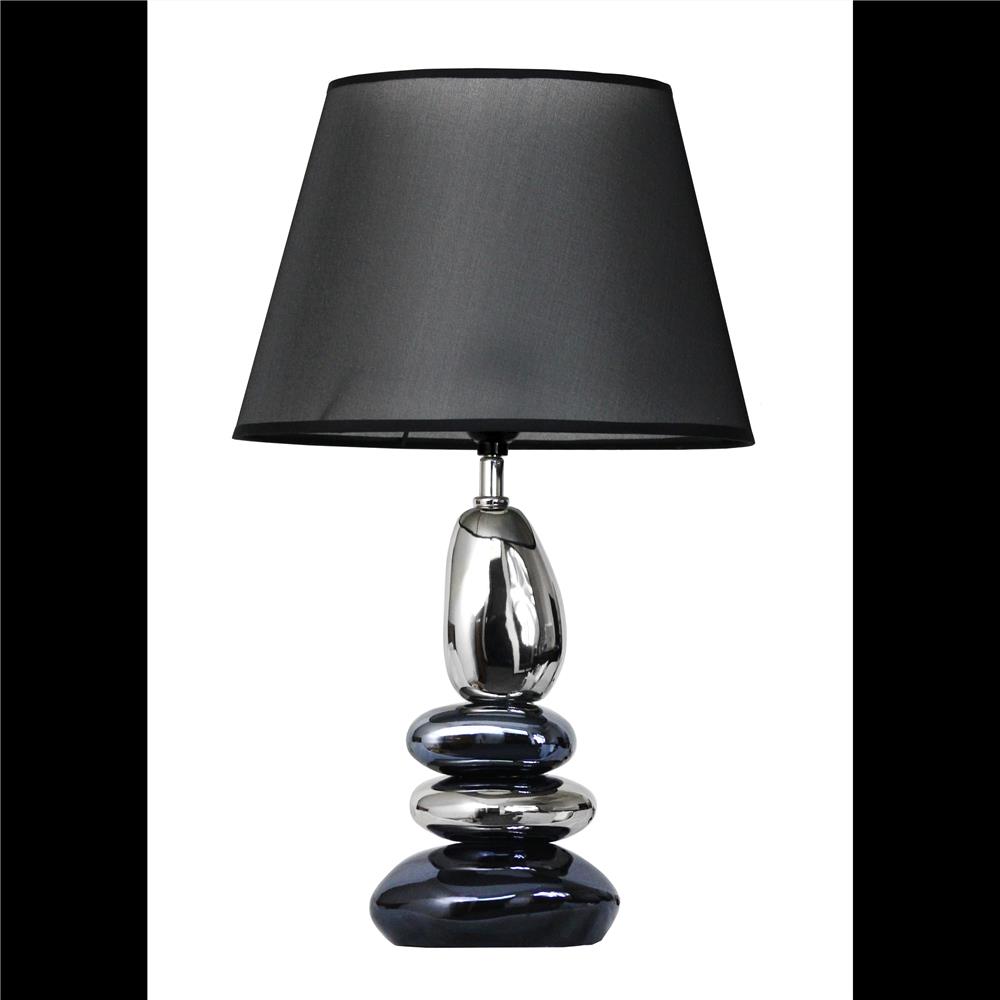  All The Rages LT1039-BLU Elegant Designs Stacked Chrome and Metallic Blue Stones Ceramic Table Lamp with Black Shade