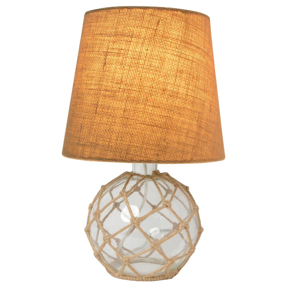 All The Rage LT1050-CLR Elegant Designs Buoy Rope Nautical Netted Coastal Ocean Sea Glass Table Lamp with Burlap Fabric Shade, Clear