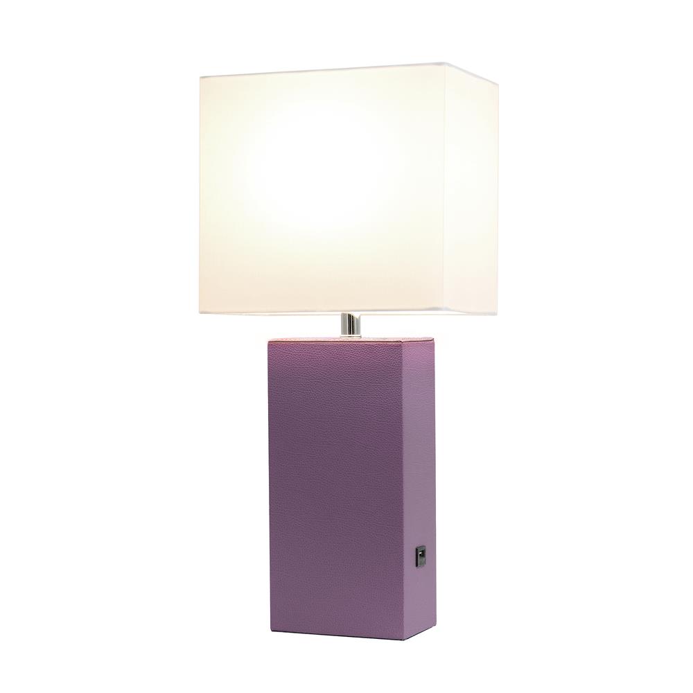 All The Rage LT1053-PRP Elegant Designs Modern Leather Table Lamp with USB and White Fabric Shade, Purple
