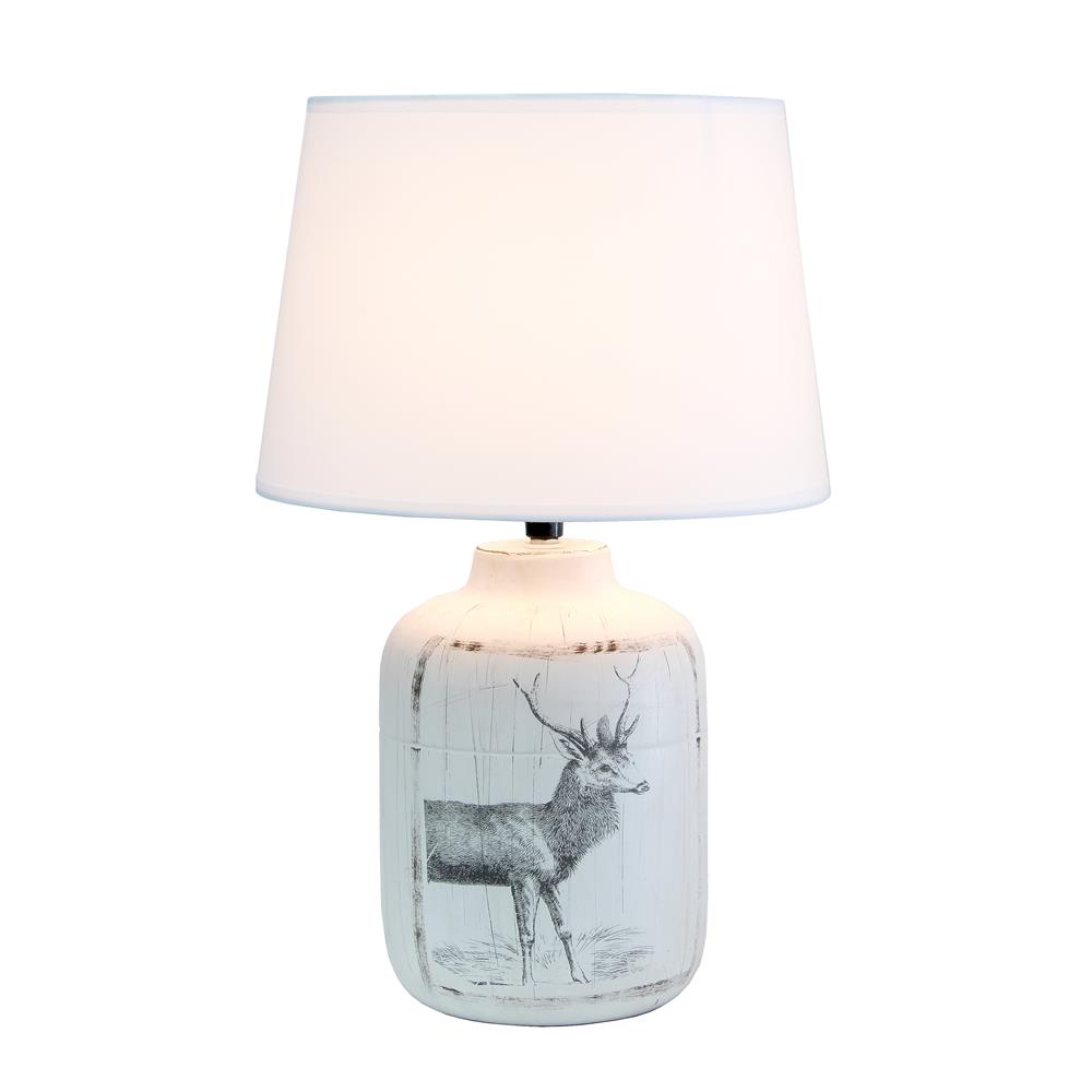 All The Rage LT1065-DER Simple Designs Rustic Deer Buck Nature Printed Ceramic Farmhouse Accent Table Lamp with Fabric Shade