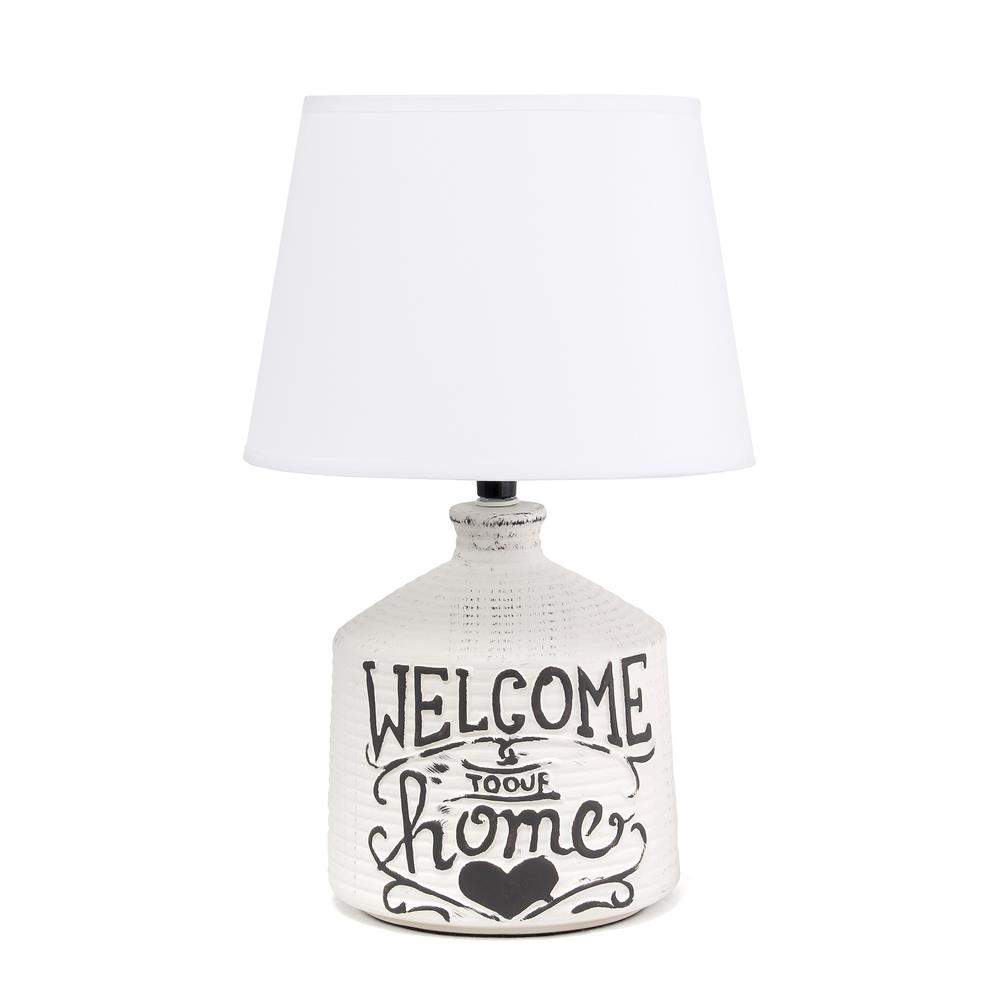 All The Rage LT1066-HME Simple Designs Welcome Home Rustic Ceramic Farmhouse Foyer Entryway Accent Table Lamp with Fabric Shade