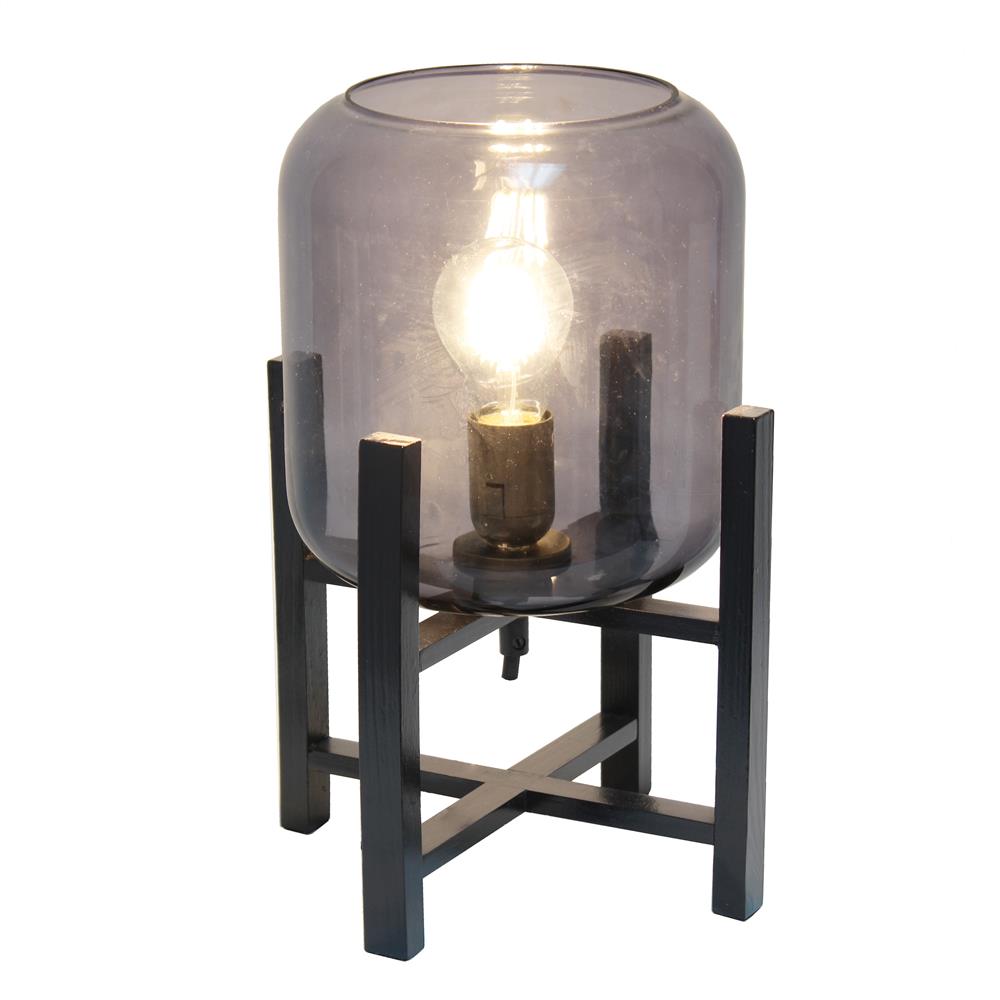 All The Rage LT1068-SMK Simple Designs Black Wood Mounted Table Lamp with Smokey Glass Cylinder Shade
