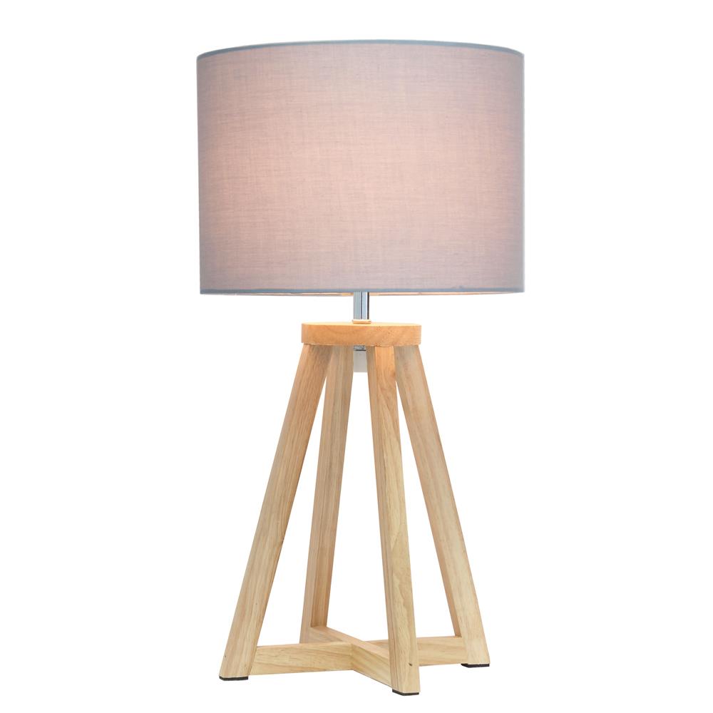 All The Rage LT1069-NGY Simple Designs Interlocked Triangular Natural Wood Table Lamp with Gray Fabric Shade