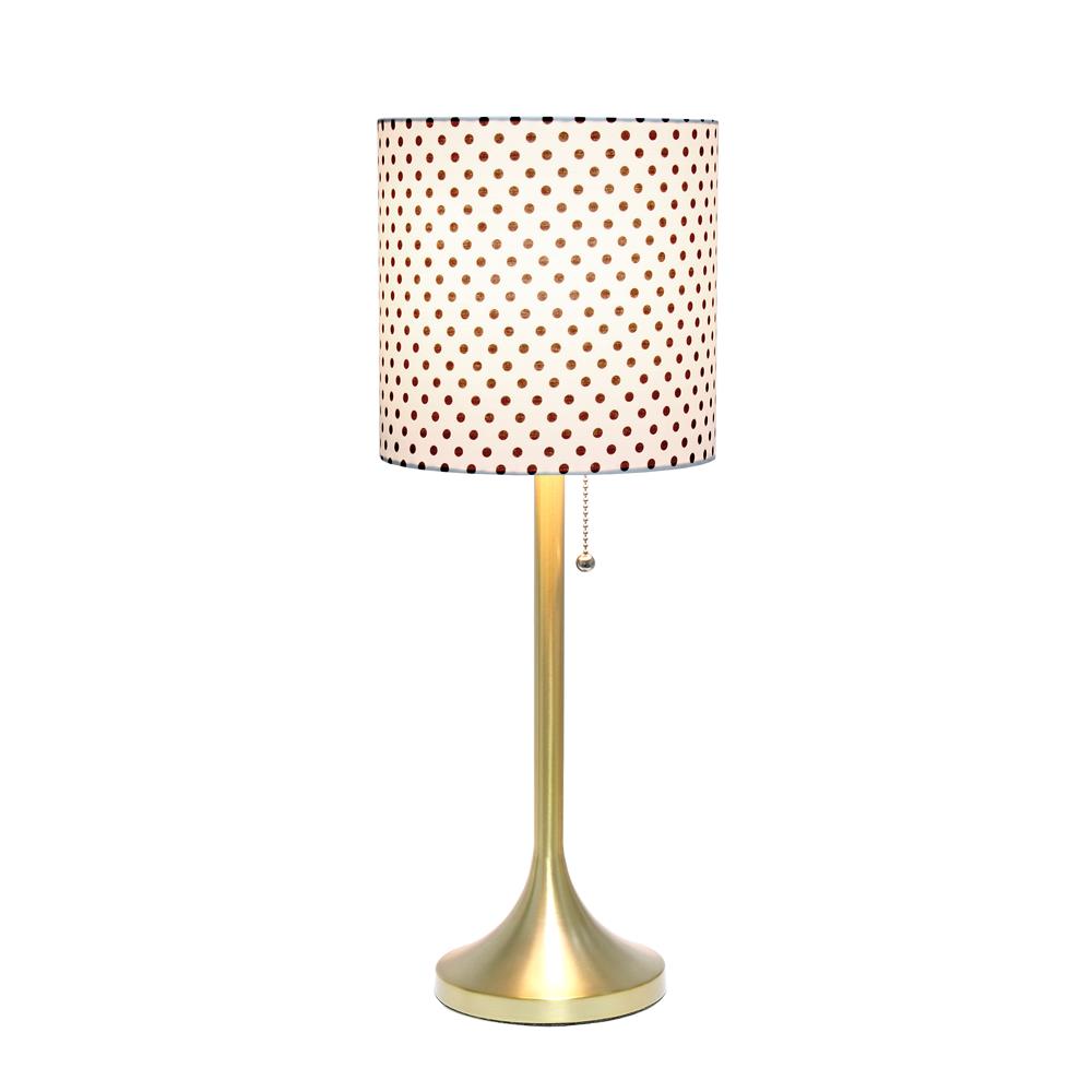 All The Rage LT1076-GDD Simple Designs Gold Tapered Table Lamp with Polka Dot Fabric Drum Shade