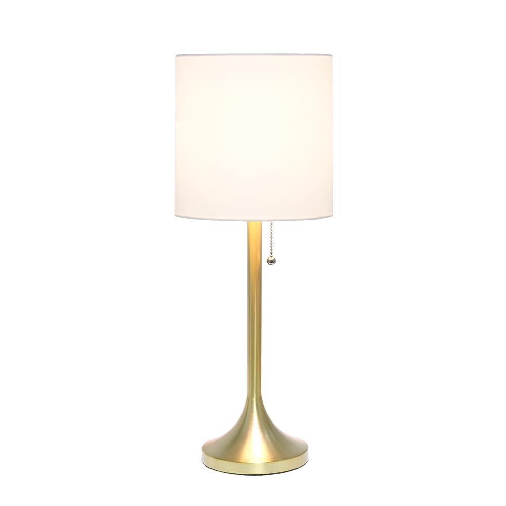 All The Rage LT1076-GDW Simple Designs Gold Tapered Table Lamp with White Fabric Drum Shade