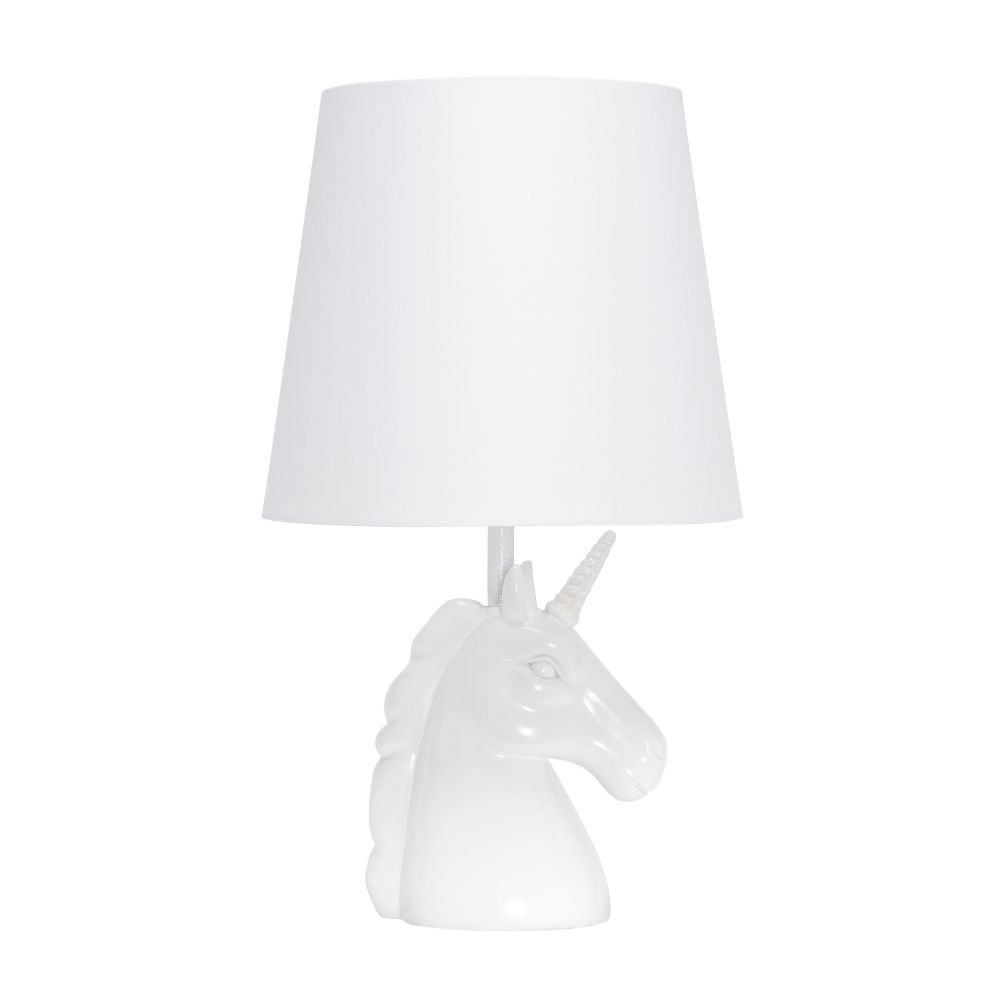 All The Rages LT1078-IRD Simple Designs Sparkling Iridescent and White Unicorn Table Lamp in White / Iridescent Rainbow Glitter