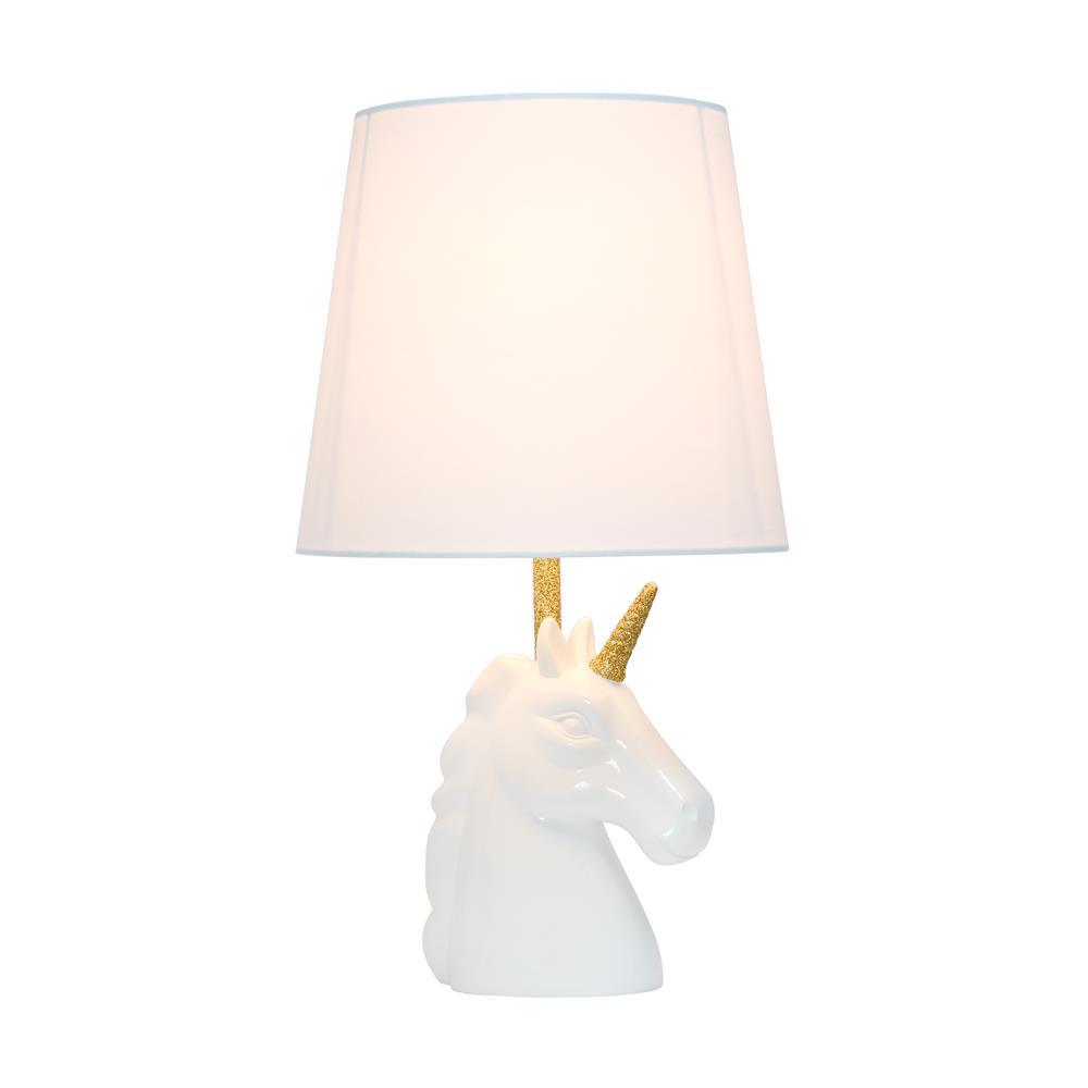 All The Rage LT1078-WHT Simple Designs Sparkling Gold and White Unicorn Table Lamp