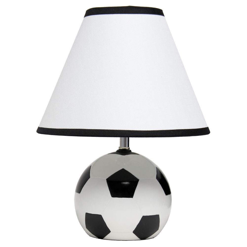 All The Rages LT1079-SCR SportsLite 11.5" Tall Athletic Sports Soccer Ball Base Ceramic Bedside Table Desk Lamp with White Empire Fabric Shade with Black Trim