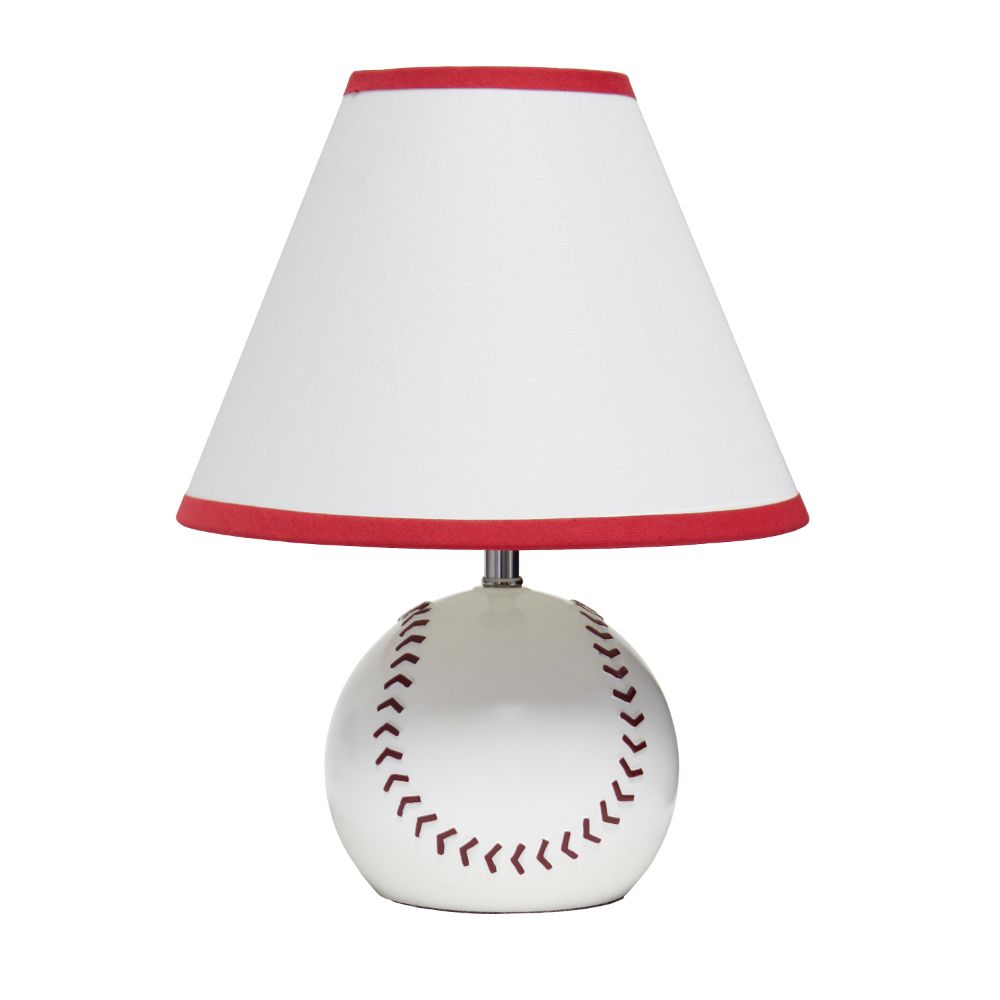 All The Rages LT1080-BSB SportsLite 11.5" Tall Athletic Sports Baseball Base Ceramic Bedside Table Desk Lamp with White Empire Fabric Shade with Red Trim