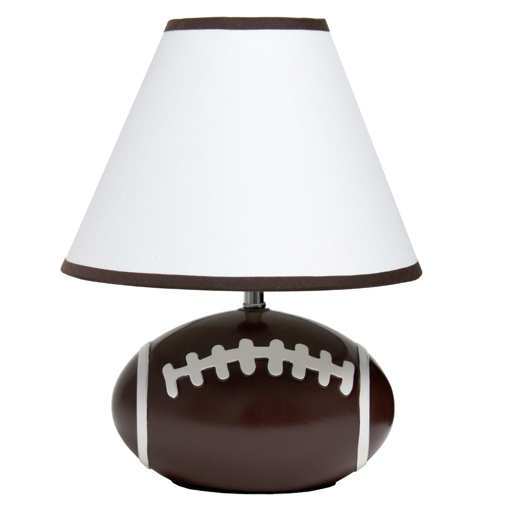 All The Rages LT1081-FTB SportsLite 11.5" Tall Athletic Sports Football Base Ceramic Bedside Table Desk Lamp with White Empire Fabric Shade with Brown Trim