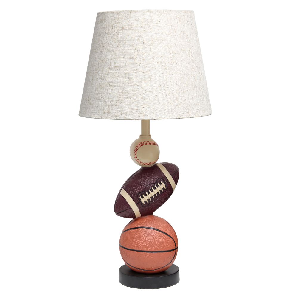 All The Rages LT1082-SPT SportsLite 22" Tall Popular Sports Combo Basketball, Baseball, Football Polyresin Table Desk Lamp with Light Beige Tapered Drum Fabric Shade
