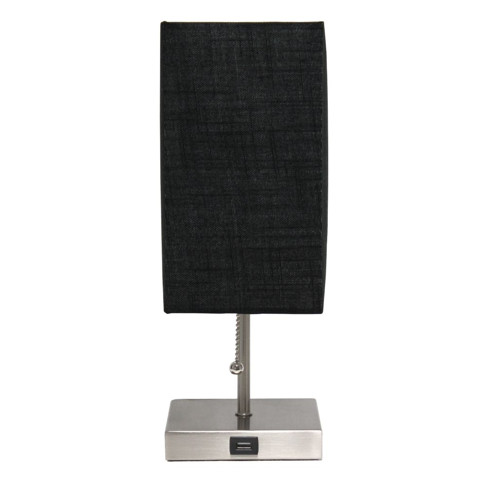 All The Rages LT1087-BLK Simple Designs Petite Stick Lamp with USB Charging Port and Fabric Shade in Black / Brushed Nickel Base