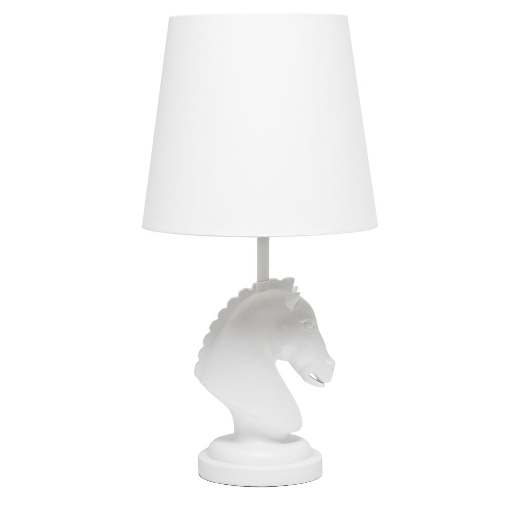 All The Rages LT1089-WHT 17.25" Tall Polyresin Decorative Chess Horse Shaped Bedside Table Desk Lamp in White with White Tapered Fabric Shade