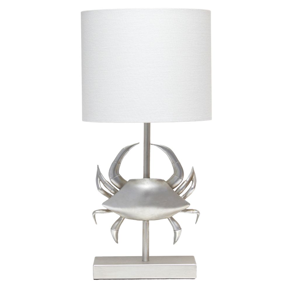 All The Rages LT1090-BSN Shoreside 18.25" Tall Coastal Brushed Nickel and Polyresin Pinching Crab Shaped Bedside Table Desk Lamp with White Fabric Drum Shade