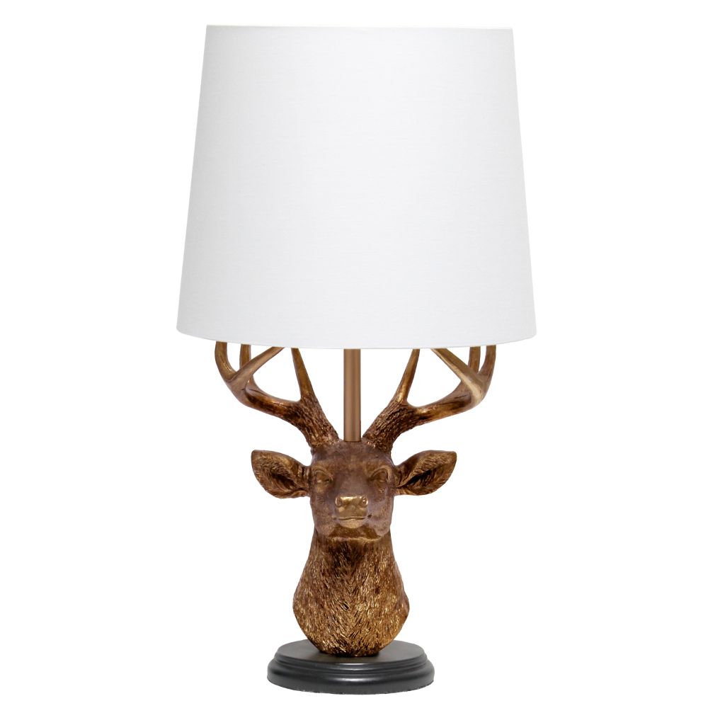 All The Rages LT1095-CPR Woodland 17.25" Tall Rustic Antler Copper Deer Bedside Table Desk Lamp with Tapered White Fabric Shade