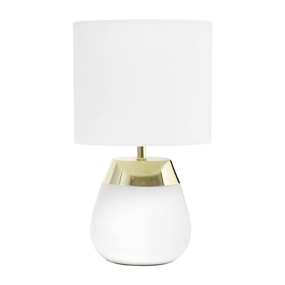 All The Rages LT1106-WHT 14" Tall Modern Contemporary Two Toned Metallic Gold and White Metal Bedside 4 Settings Touch Table Desk Lamp with White Fabric Drum Shade