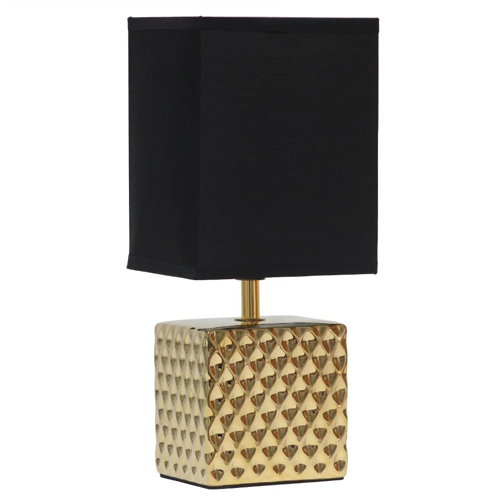 All The Rages LT1131-GLD Simple Designs 11.81" Tall Contemporary Petite Hammered Metallic Gold Square Bedside Table Desk Lamp with Rectangular Black Fabric Shade 