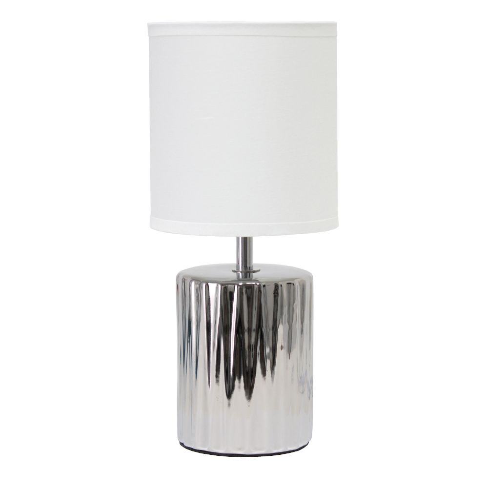 All The Rages LT1132-CHR Simple Designs 11.61" Tall Contemporary Ruffled Metallic Chrome Capsule Bedside Table Desk Lamp with White Drum Fabric Shade 