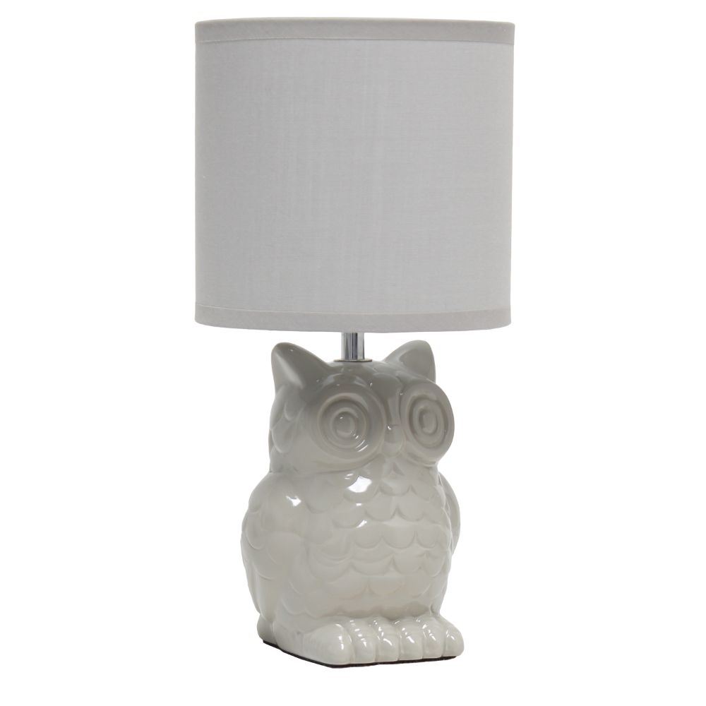 All The Rages LT1136-GRY Simple Designs 12.8" Tall Contemporary Ceramic Owl Bedside Table Desk Lamp with Matching Fabric Shade 