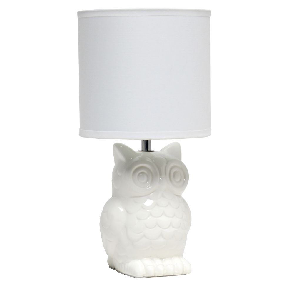 All The Rages LT1136-OFF Simple Designs 12.8" Tall Contemporary Ceramic Owl Bedside Table Desk Lamp with Matching Fabric Shade 