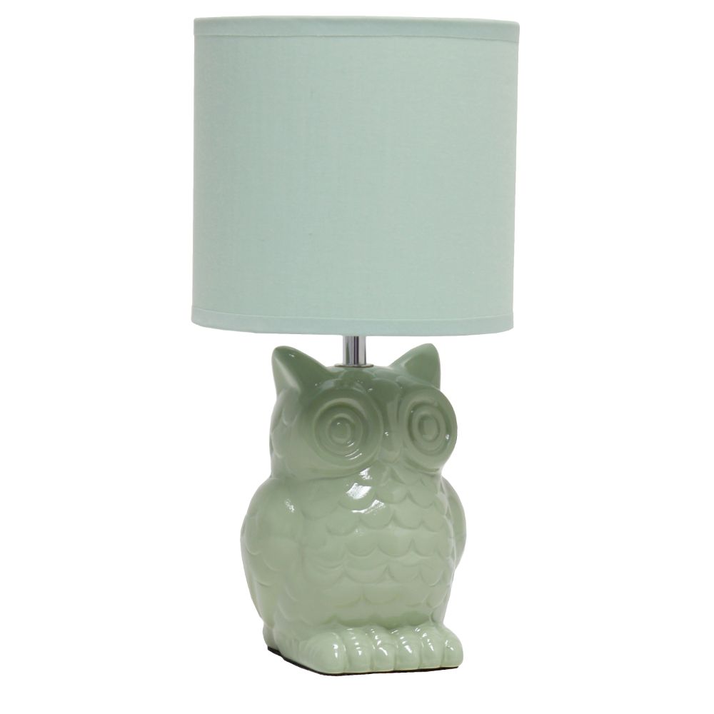 All The Rages LT1136-SGE Simple Designs 12.8" Tall Contemporary Ceramic Owl Bedside Table Desk Lamp with Matching Fabric Shade 