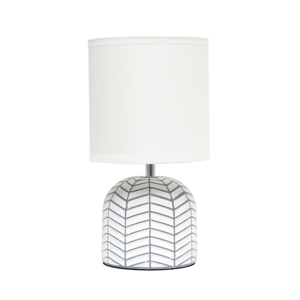 All The Rages LT1137-WHT Simple Designs 10.43" Petite Contemporary Webbed Waves Base Bedside Table Desk Lamp with White Fabric Drum Shade 