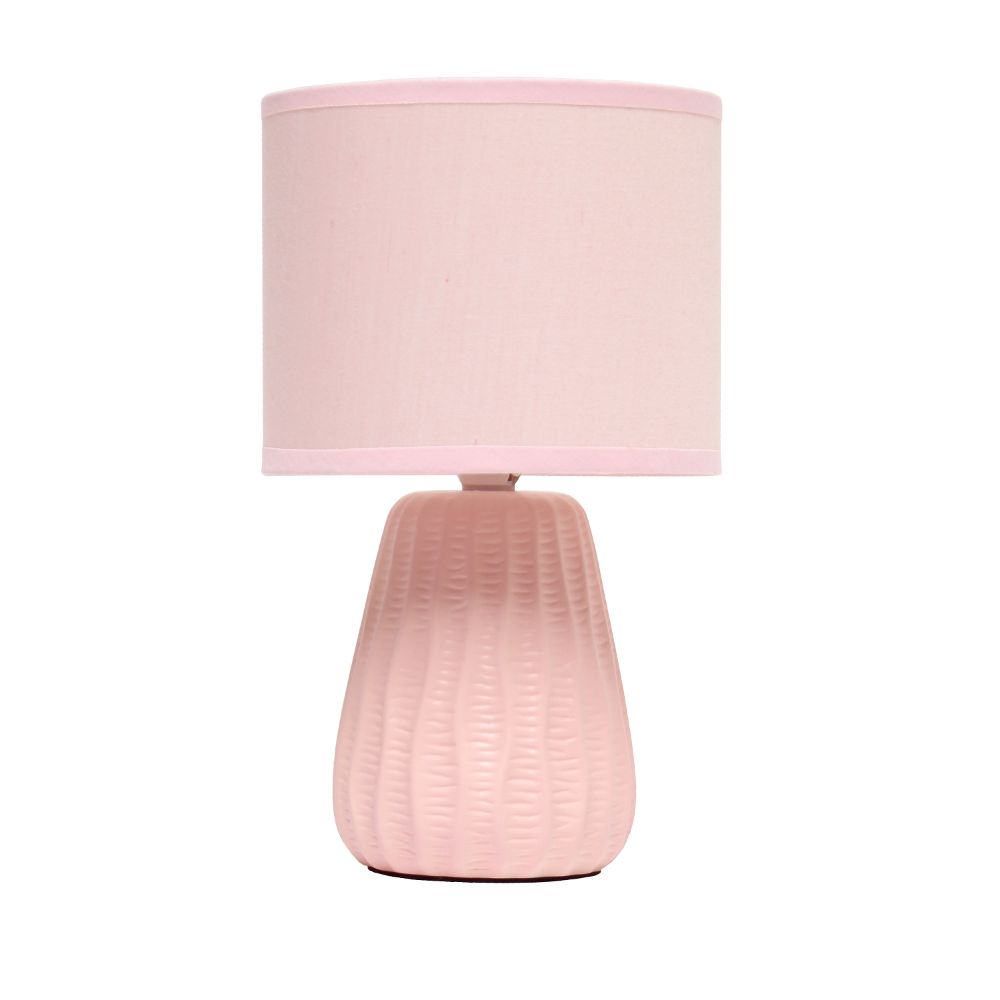 All The Rages LT1138-LPK Simple Designs 11.02" Traditional Mini Modern Ceramic Texture Pastel Accent Bedside Table Desk Lamp with Matching Fabric Shade 