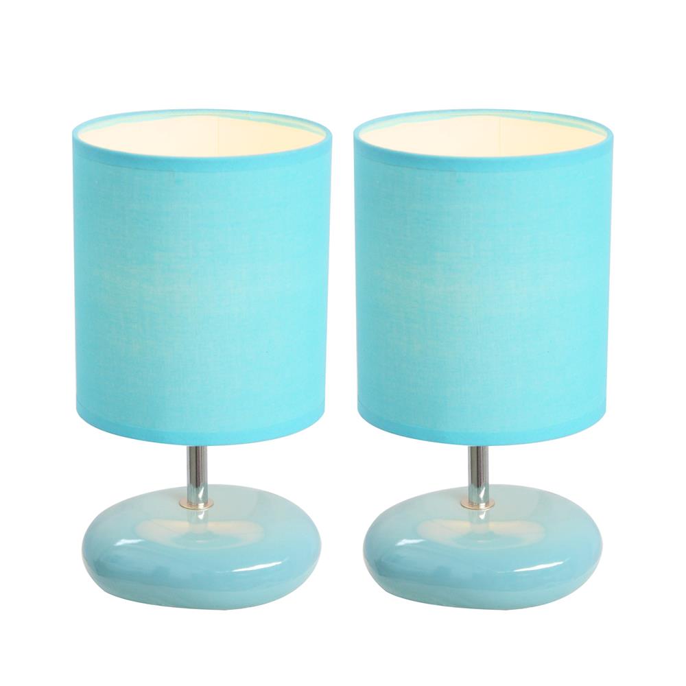  All The Rages LT2005-BLU-2PK Simple Designs Stonies Small Stone Look Table Bedside Lamp  2 Pack Set/ Blue