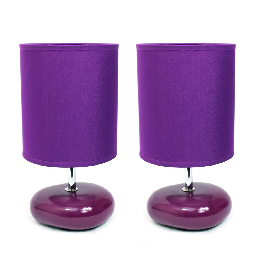  All The Rages LT2005-PRP-2PK Simple Designs Stonies Small Stone Look Table Bedside Lamp 2 Pack Set/ Purple